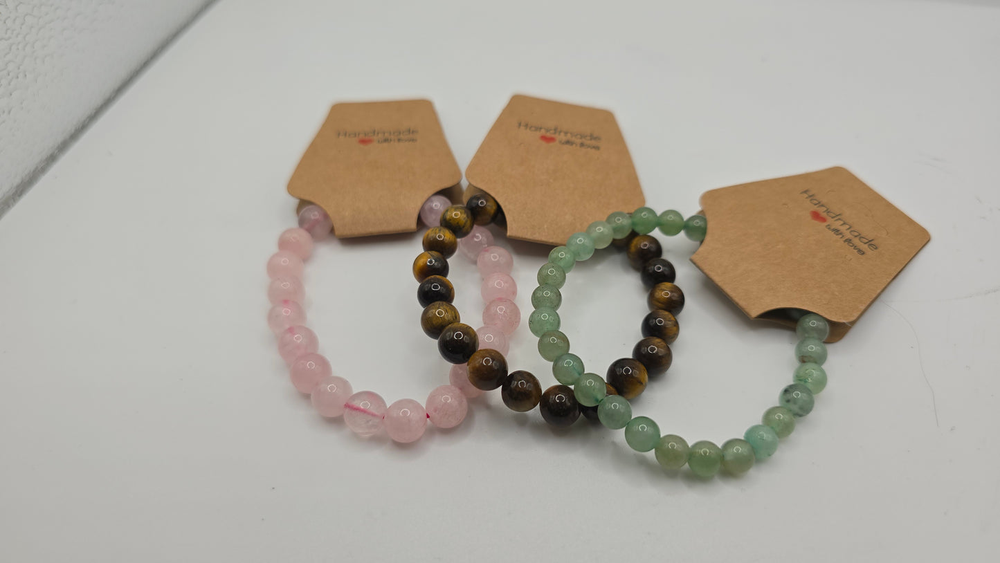 Triple Harmony Bracelet Set | Rose Quartz • Tigers Eye • Green Aventurine