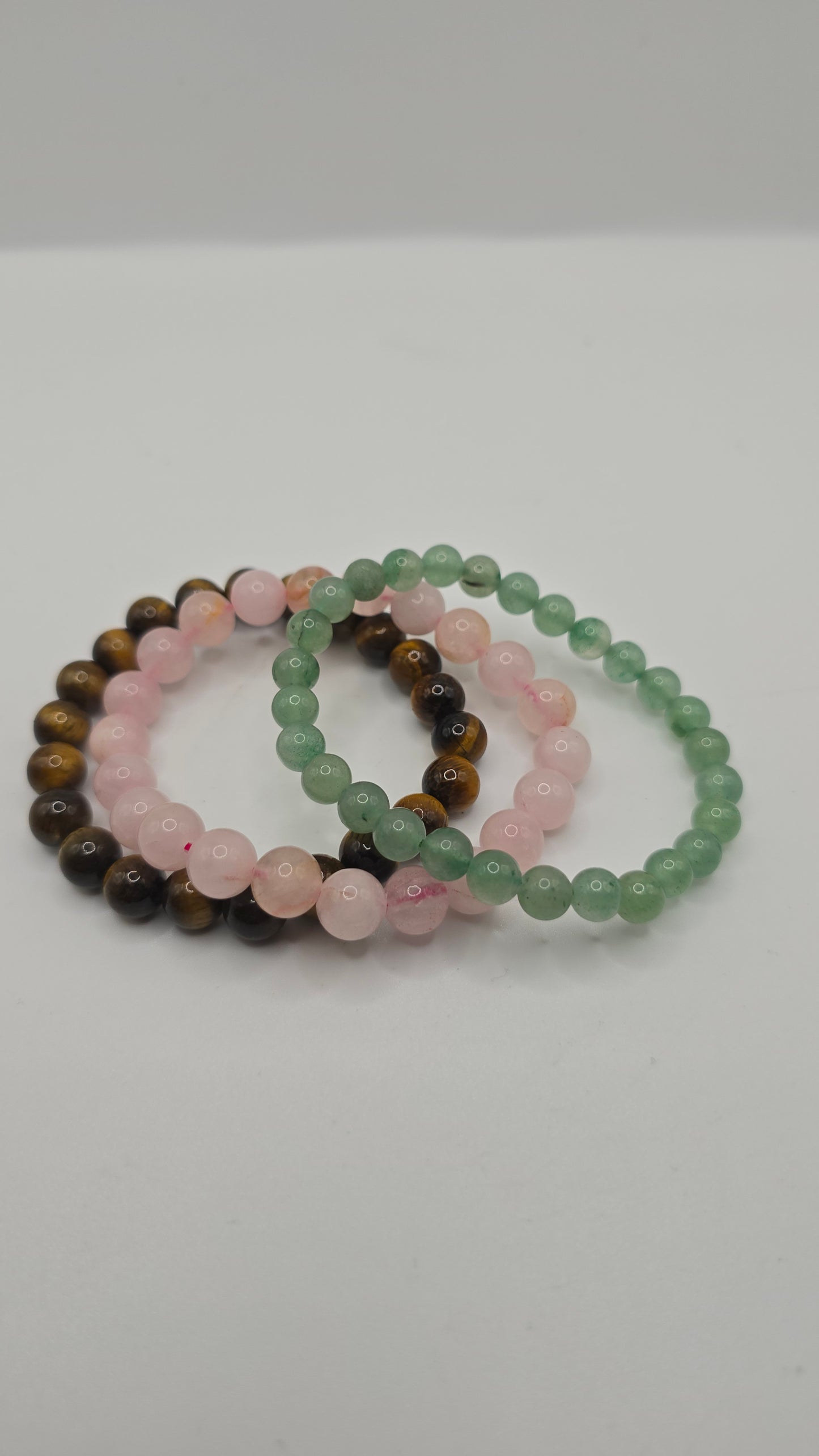 Triple Harmony Bracelet Set | Rose Quartz • Tigers Eye • Green Aventurine