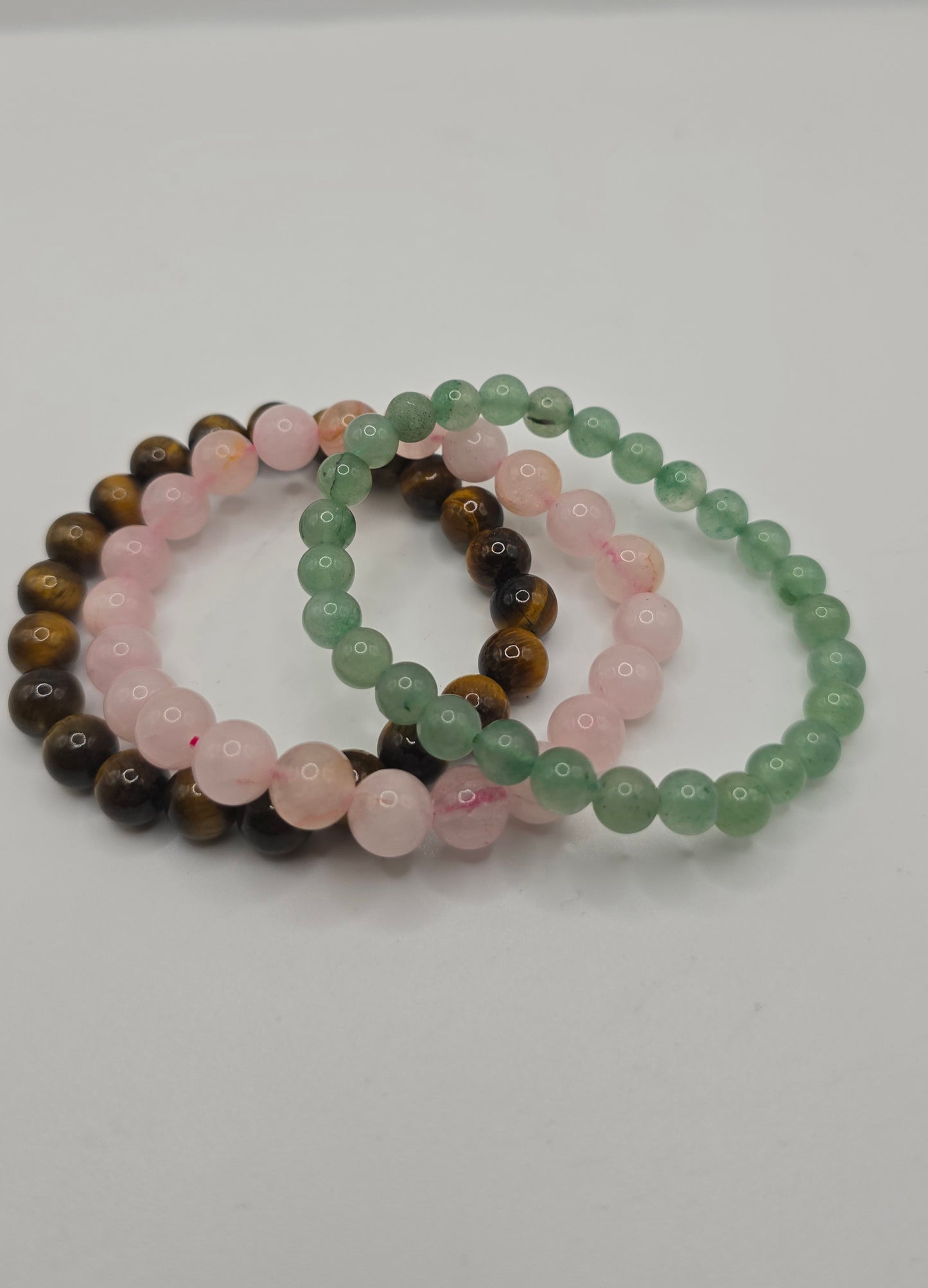 Triple Harmony Bracelet Set | Rose Quartz • Tigers Eye • Green Aventurine