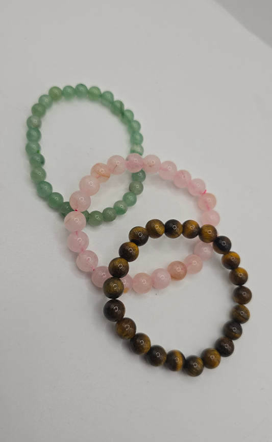 Triple Harmony Bracelet Set | Rose Quartz • Tigers Eye • Green Aventurine
