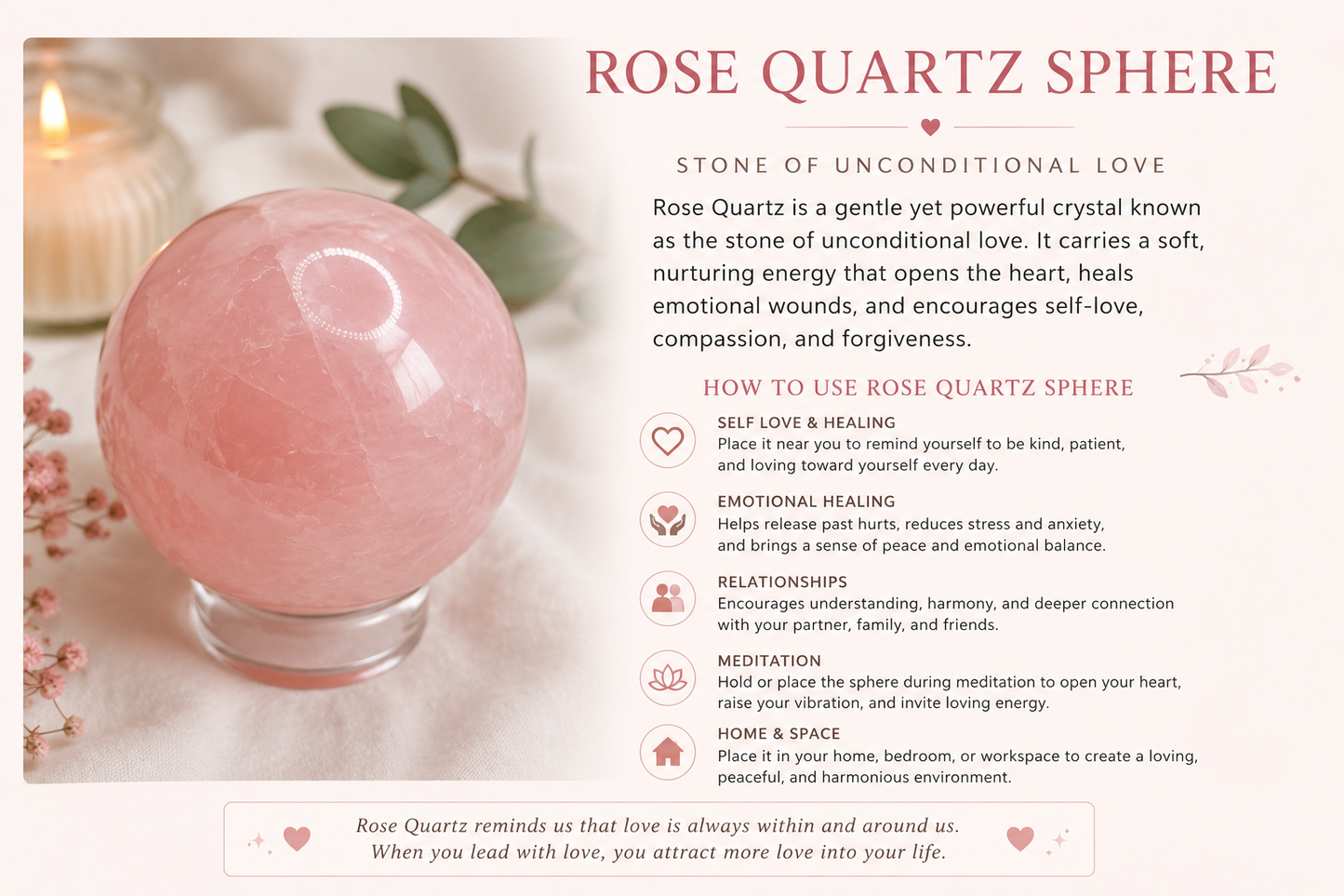 Rose Quartz Sphere lNatural Crystal for Love & Emotional Healing